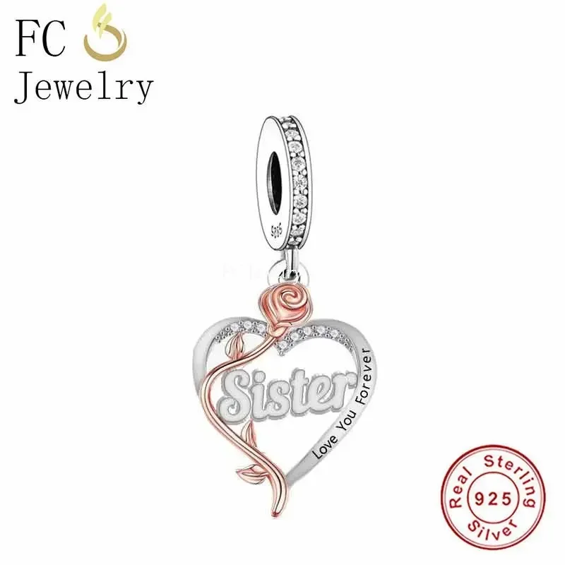 FC Jewelry Fit Original Pan Charms Bracelet 925 Silver God Mother Rose Flower Sister Auntie Bead For Making Christmas Berloque