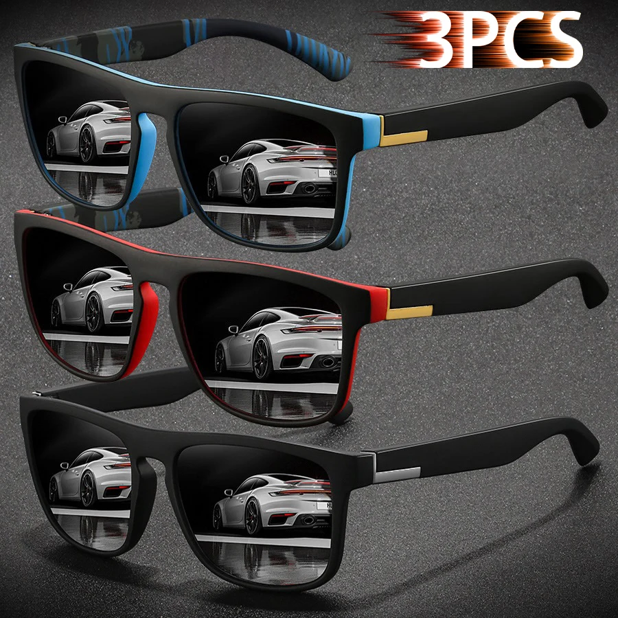 

3PCS Fashion Square UV400 Sunglasses Men Women Driving Fishing Hiking Colorful Trendy Lightweight Outdoor Goggles