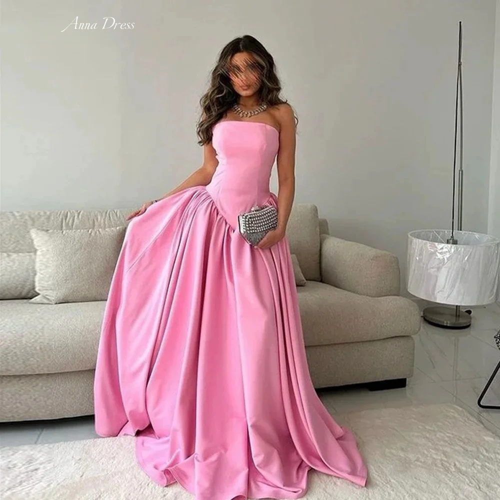 

Anna Tube Top Evening Dresses Wedding Party Dress Satin Custom Made Folds Line A Ground Length Elegant Woman Prom Women Special