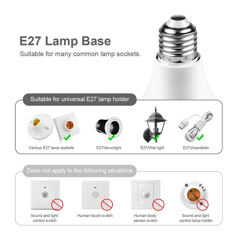 E27 LED Light Bulb 220V 12W Radar Motion Induction Lamp Built-in Radar/Light Sensors For Home Stairs Pathway Garage Lighting