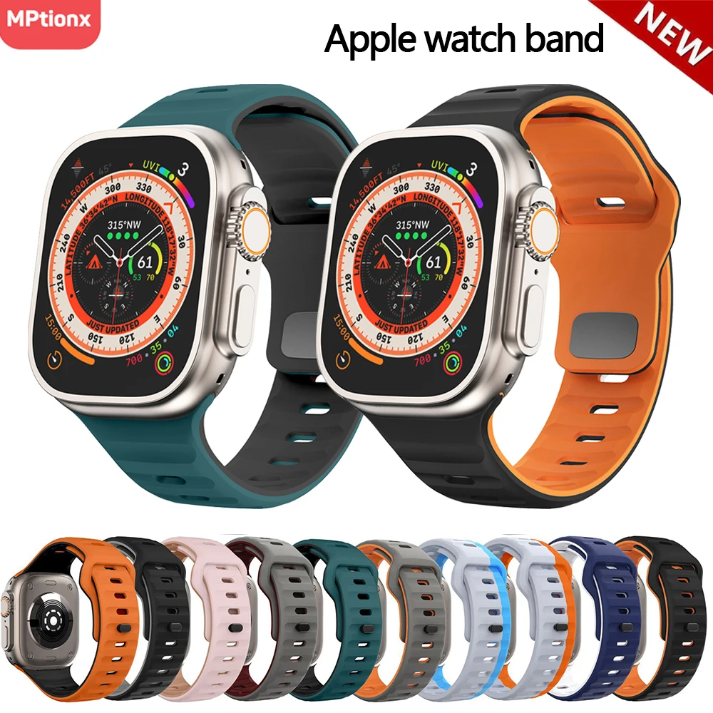 

Silicone Strap For Apple Watch Band 45mm 44mm 40mm 41mm 42 38mm sport wrist bracelet iwatch series 7 8 se 6 3 4 5 9 ultra 2 49mm