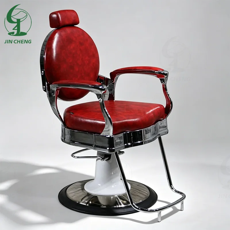 Jincheng High-quality Red Salon Barber Shop Equipment Antique Haircut Chair Retro Shaving Chair Men's Barber Chair