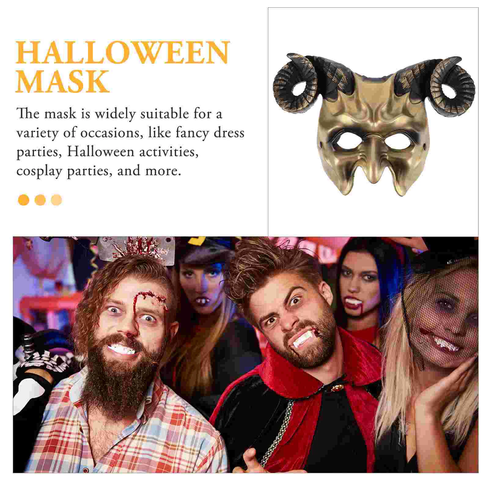 Máscara de cuerno de Halloween, disfraz de Cosplay, accesorio de mascarada, máscara facial de plástico para fiesta