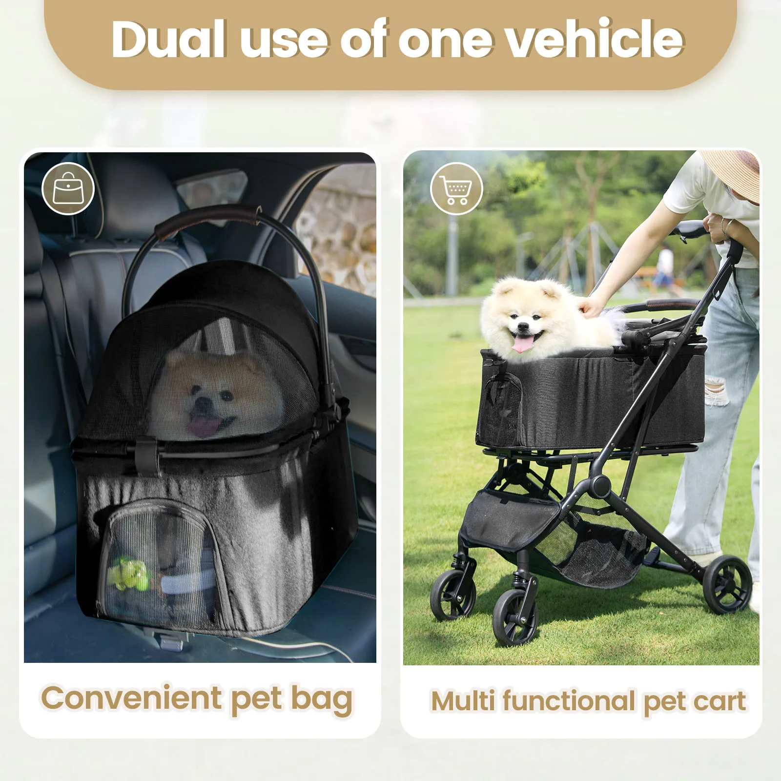 개모차 Pet Stroller Carrier Folding Dog Cat Travel Safe Breathable Portable Lightweight Smooth Ride Compact Design