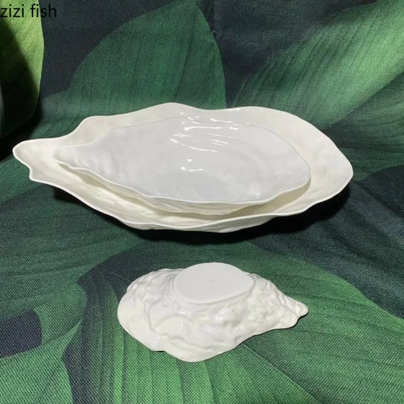 White Oyster Ceramic Dinner Plate Sashimi Plate Dessert Bowl Sushi Plates Fruit Bowl Salad Bowl Restaurant Tableware Snack Tray