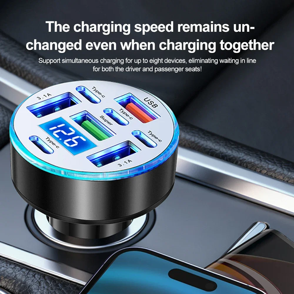 66W 8 Ports Car Charger Fast Charging USB C Car Phone Charger Type C Adapter in Car For iPhone Samsung Huawei Xiaomi