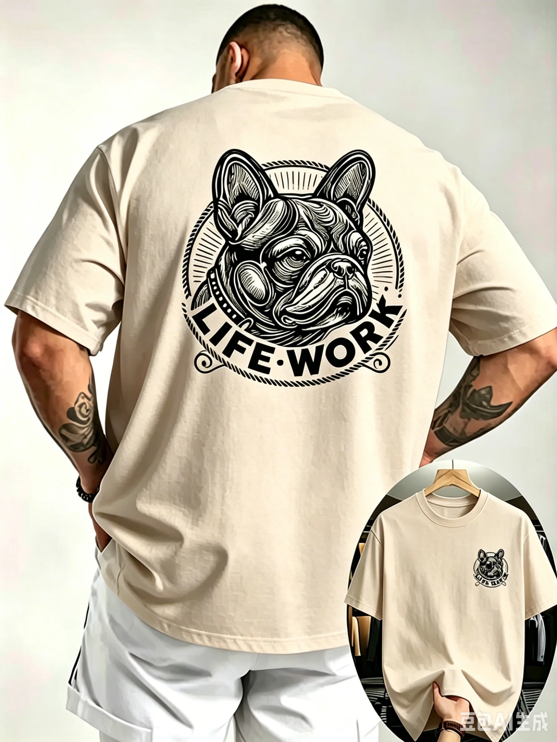 Herren Sommer-T-Shirt mit Retro-Kampfdruck, Kurzarm, 100% Baumwolle, Atmungsaktiv, Locker Geschnitten, Geeignet für Tierliebhaber, Tägliche Freizeitkleidung – Detail 5