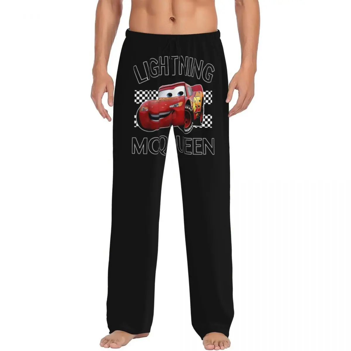 Pantalones de pijama Lightning McQueen personalizados para hombre, pantalones de dormir con estampado de coches de dibujos animados, ropa de dormir con bolsillos