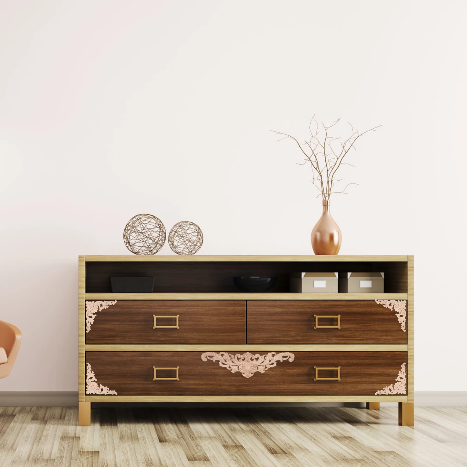 

Stylish Wooden Carved Decals European Corner Flowers Decorative Applique for Dresser Cabinet Retro Furniture Wood Carving Trim