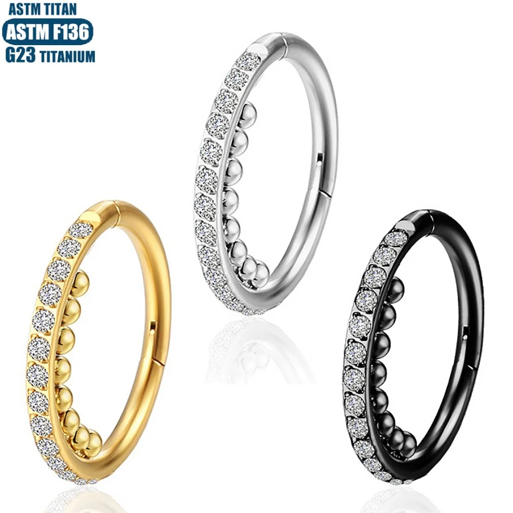 

ASTM F136 пирсинг кольцо в носу внутренняя бусина циркон бесшовное кольцо обруч шарнирный сегмент серьги-гвоздики для ушей козелка хрящ спираль серьги ювелирные изделия