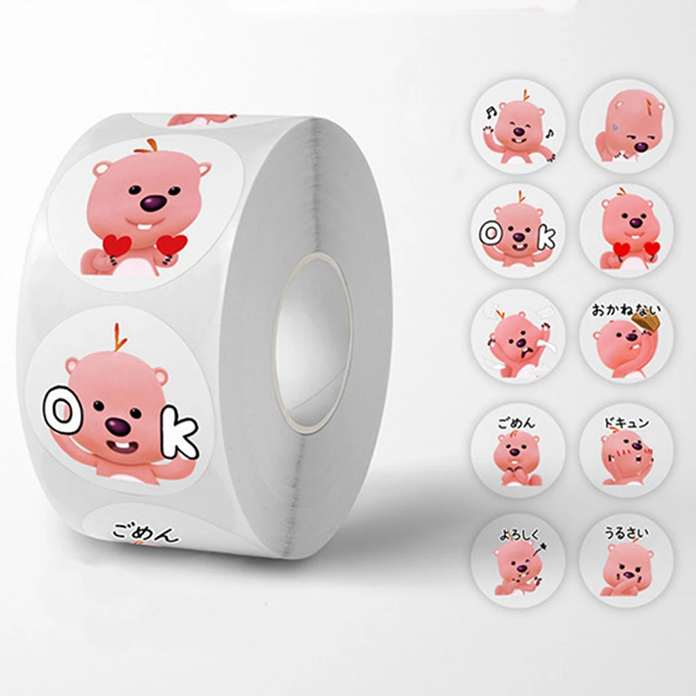 500pcs/Roll  Loopy Sticker Korean Cartoon Little Beaver Emoticon Pack Stickers Cute Laptop Water Cup Book Mobile Kids Gift Toy