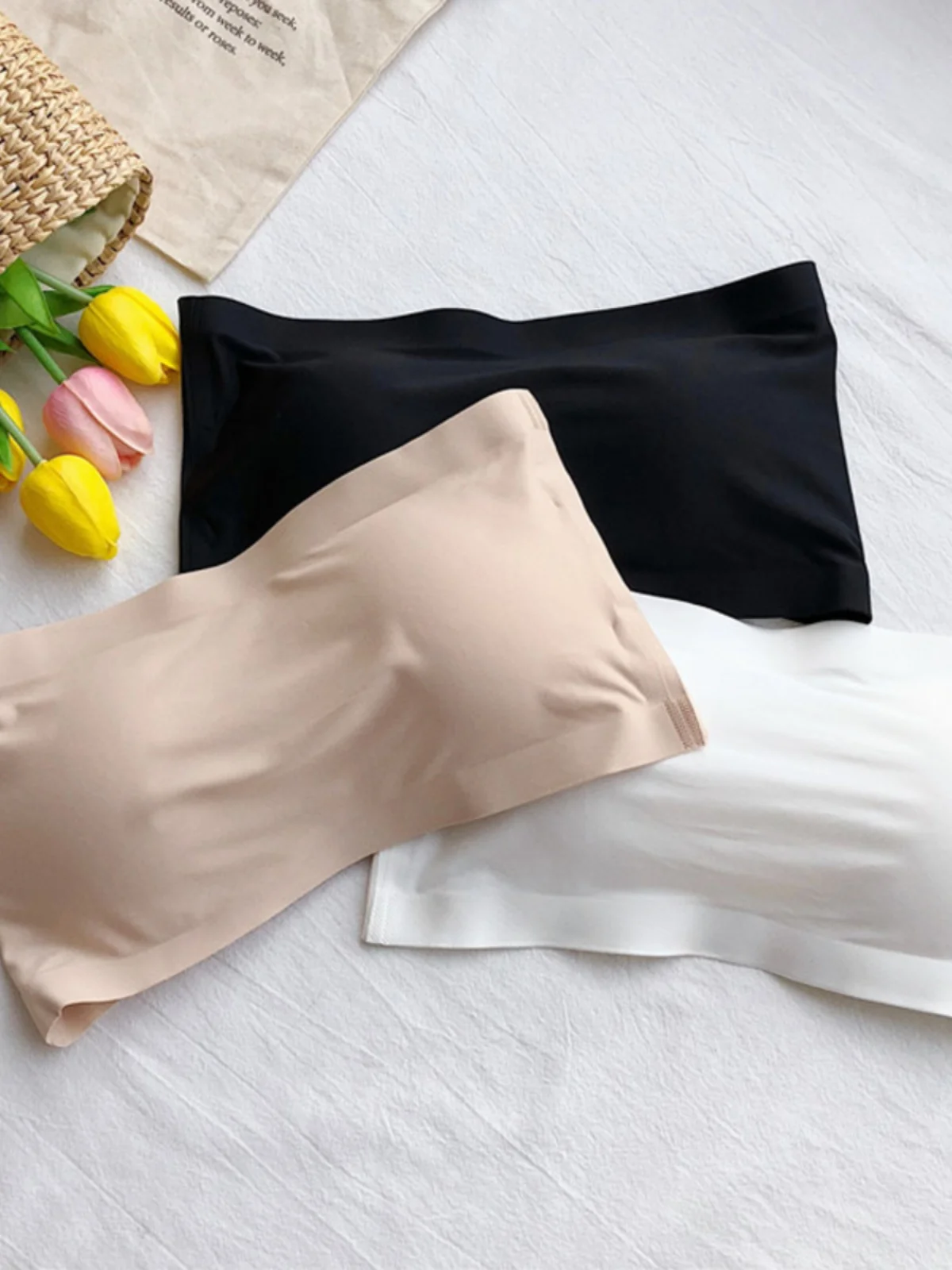 Sexy Summer Trendy Small Chest Gathered Strapless Anti-Light One-Shoulder Wrap Chest Underwear Vest Breathable Polyester Ladi...