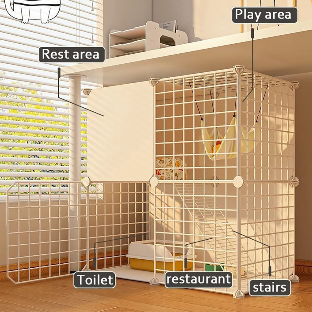 Cat Cage House Warm Winter Home Plastic DIY1-2 Cat Multi Story Villa Large Free Space Cat Cage for Travel Portable Storage