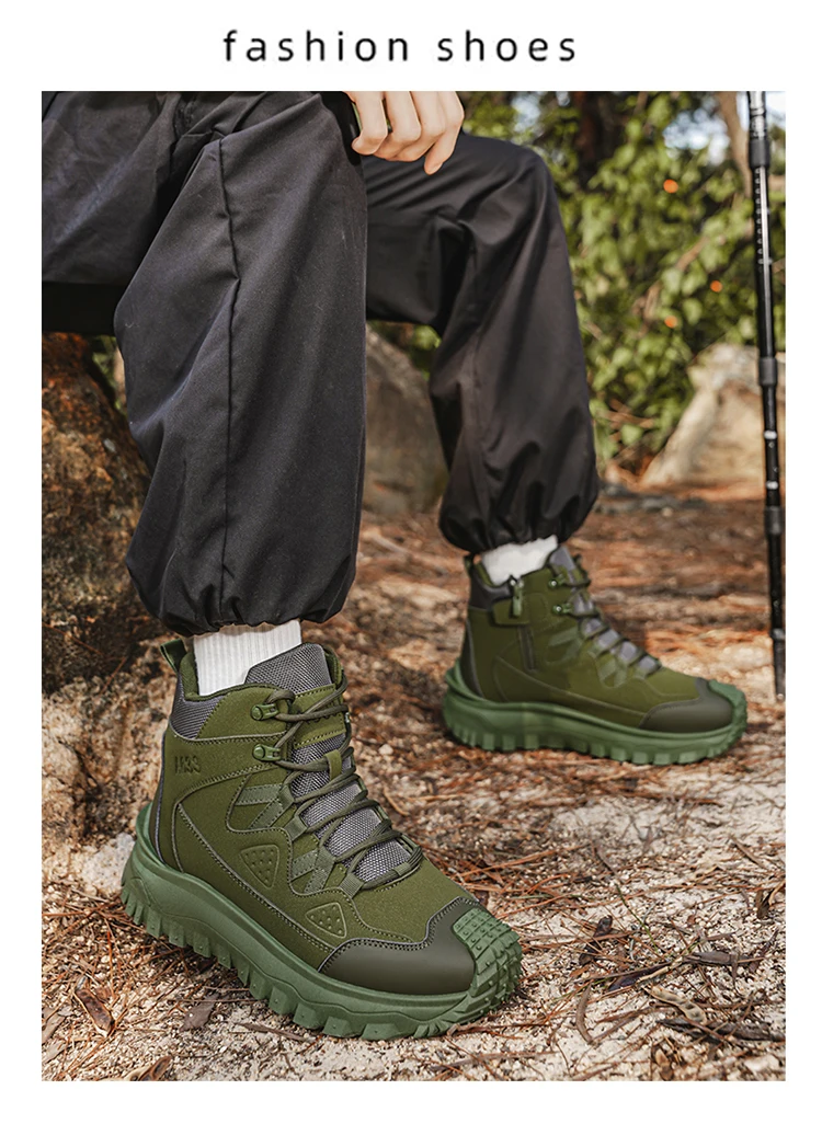 Herren-High-Top-Outdoor-Freizeitsportschuhe, mit stoßfestem Zehenschutz, rutschfester und abriebfester Sohle mit tiefem Profil, seitlichem Reißverschluss für einfaches An- und Ausziehen, geeignet für Wanderungen und Trekking, strapazierfähig und langlebig. – Detail 10