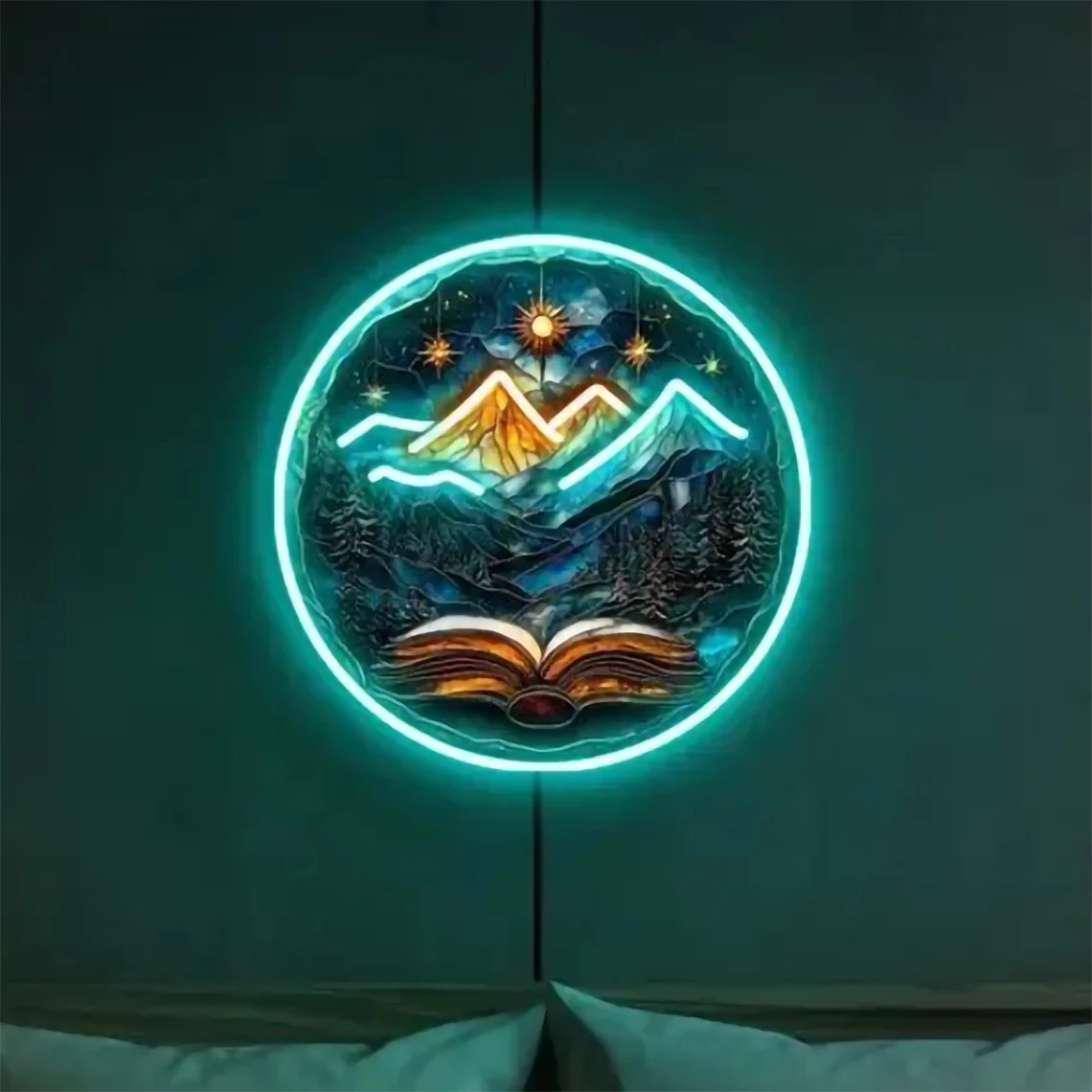 

Гора Неоновая Вывеска Книга Лес Гора Ночь Неон Спальня Кабинет Настенный Декор Домашний Офис Художественный Декор Книголюб Подарок
