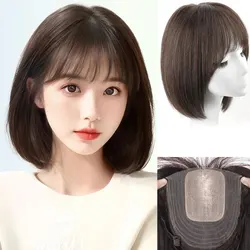 Short Straight Bob Human Hair Natural Black Bob Human Wigs with BangsReal Human Hair for Women Dialy Use