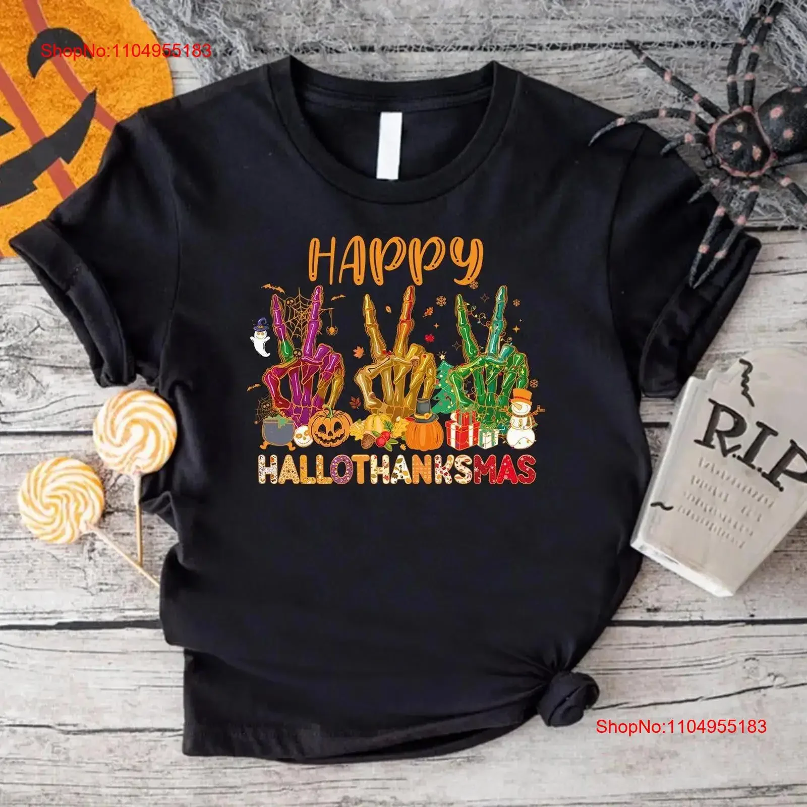 

Знак мира HalloThanksMas футболка скелет руки Хэллоуин забавные счастливые осенние женские осенние винтажные мытые удобные унисекс