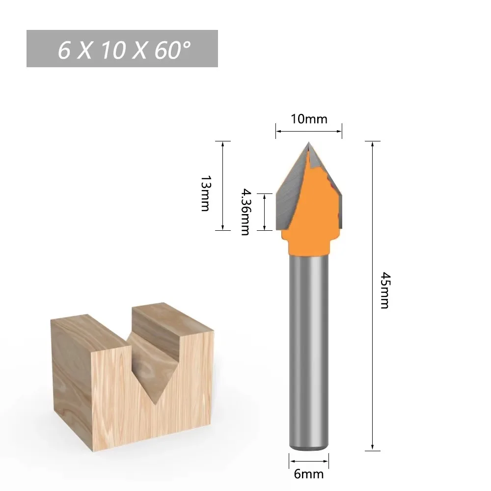 1 Pc 6mm V Groove Router Bits CNC Engraving Milling Cutter 60-150 Degree Woodworking Carving Knife Tungsten Carbide Cutting Tool