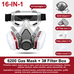 6200 maschera respiratore maschera antigas riutilizzabile con copertura a mezza faccia con occhiali di sicurezza visiera con filtri per la pittura