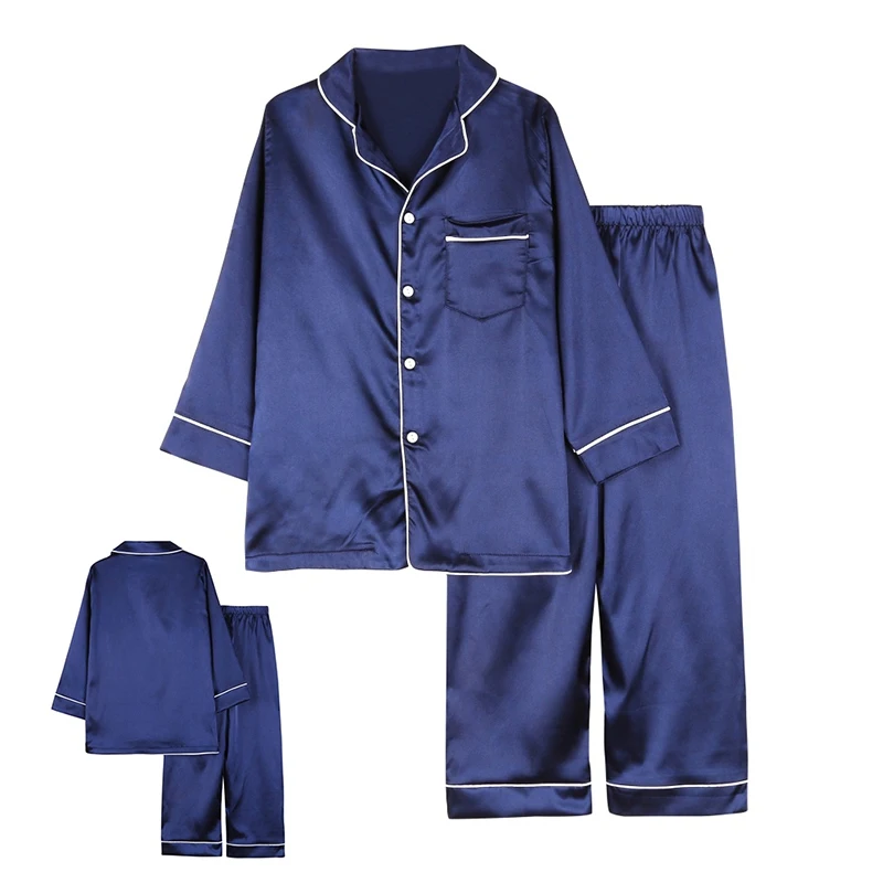 Boys And Girls Silk Lapel Single-Breasted Long-Sleeved Pajama Set Children's Comfortable Pajama Set 3-12 Years Old