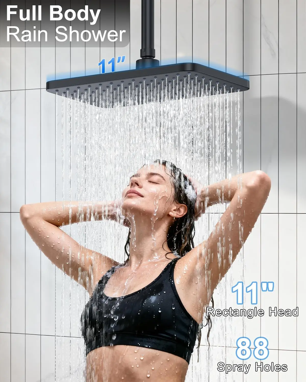 Matte Black Dual Shower Head System With Square & Heads 6-Mode Handheld Spray Rainfall Spray Patterns Wall Mount Shower Mixer view 4