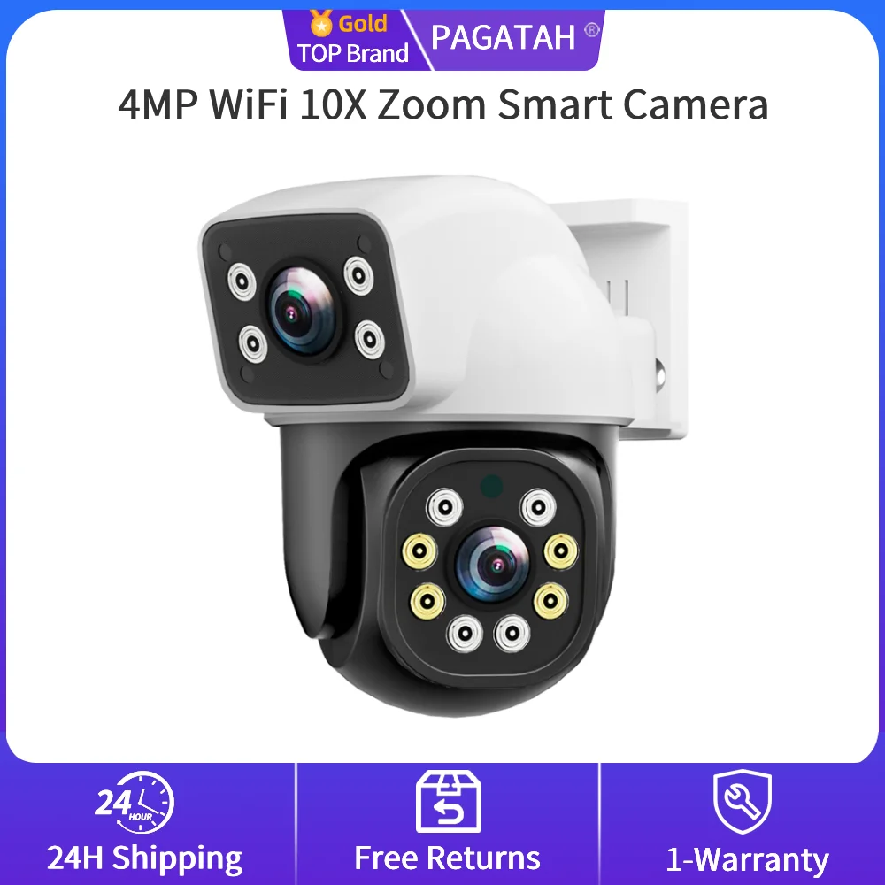 

PEGATAH 4MP 10X Zoom PTZ Outdoor WiFi Camera Automatic Tracking Audible Visual Alarm Two Way IP66 Security Camera