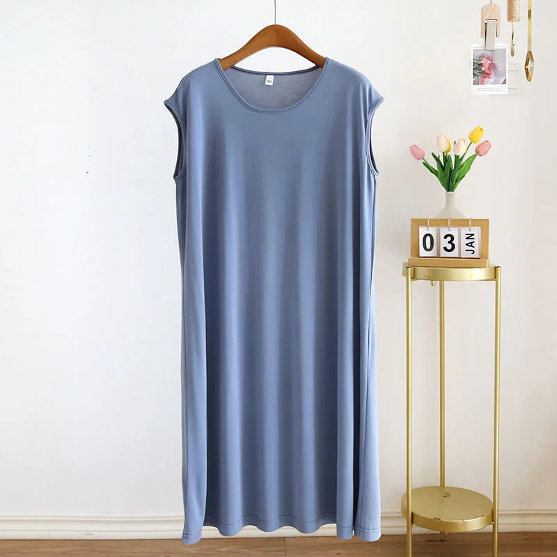 Thin Cool Nightdress Women Summer Sleepwear Dress Sleeveless Home Wear Nightgowns Female Loose Nightwear Night Shirt