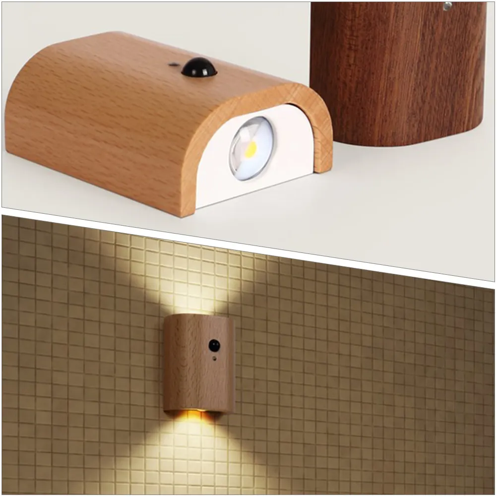 センサー付きナイトライト、木製led壁掛けランプ、モーションセンサー内蔵、充電式、寝室、廊下、リビングルームの装飾用、人感センサー