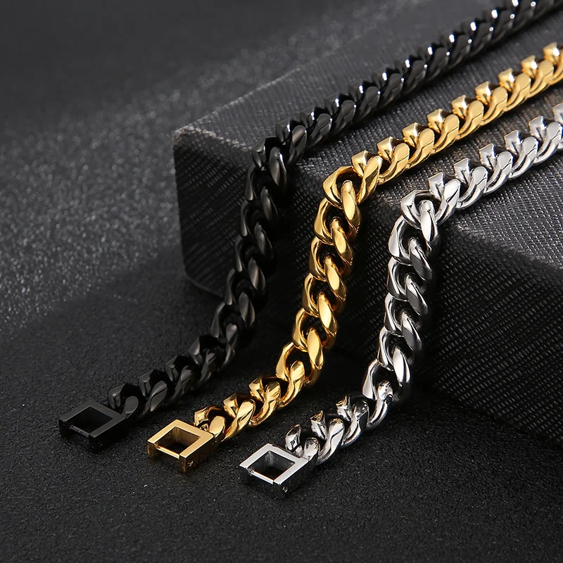KALEN 8/9/10mm Round Edge Curb Link Chain Bracelet for Men Shiny Stainless Steel Chunky Jewelry Women's Gold Color Bracelet