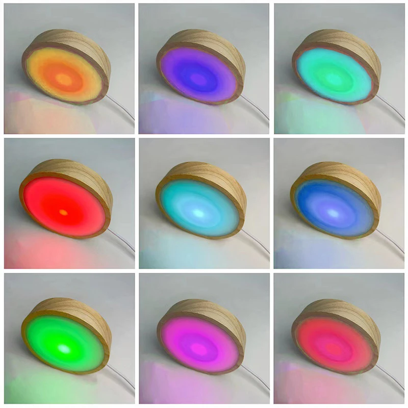 1/2/4Pcs Round Wooden LED Night Light Base for Decorative Holder Display Stand For Crystals Glass Ball Decor Art Ornament