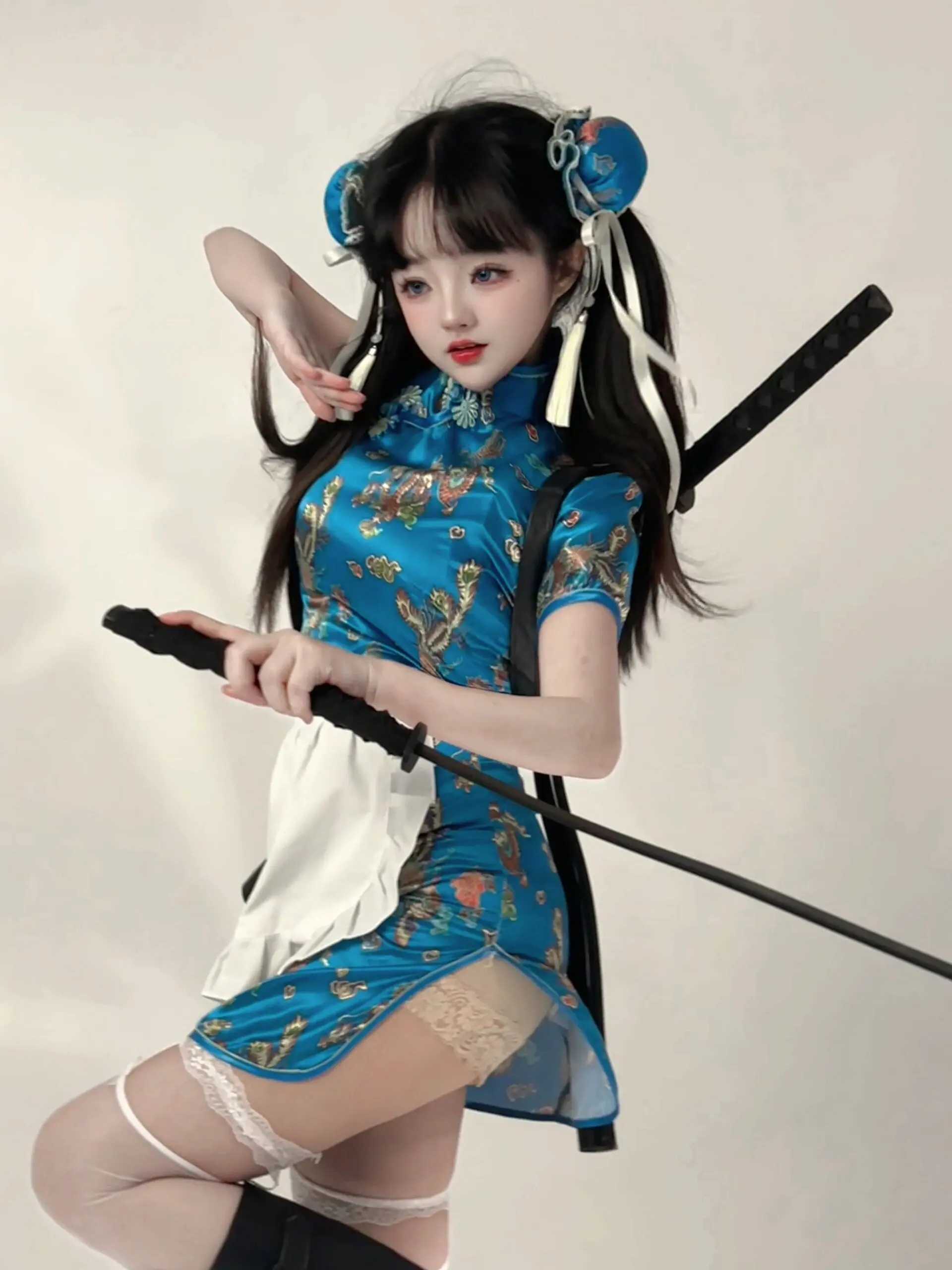 Novo chinês Sle Dr loween Cisas Cosplay orm Maid Saia Lolita Conjunto ort gola redonda baixa...