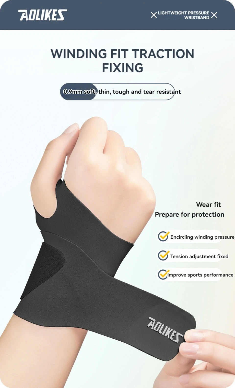 AOLIKES Ultradünne und weiche Handgelenkbandage für Männer und Frauen, verstellbare Handgelenkstütze für Basketball, Tennis, Badminton – Detail 3
