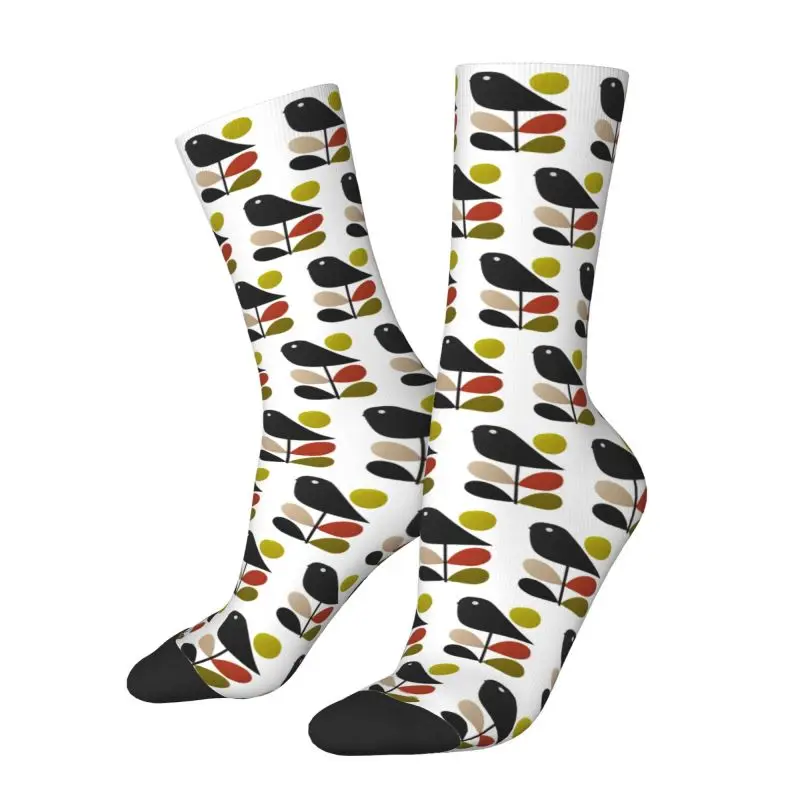 Kawaii Mens Orla Kiely Stem And Bird Dress Socks Unisex Warm Breathbale 3D Print Scandinavian Style Crew Socks