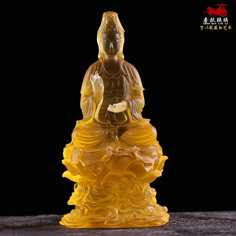 

Coloured glaze Cloud Lotus Throne Guanyin Bodhisattva 14/20 cm Avalokitesvara Bodhisattva temple Buddhist home worship