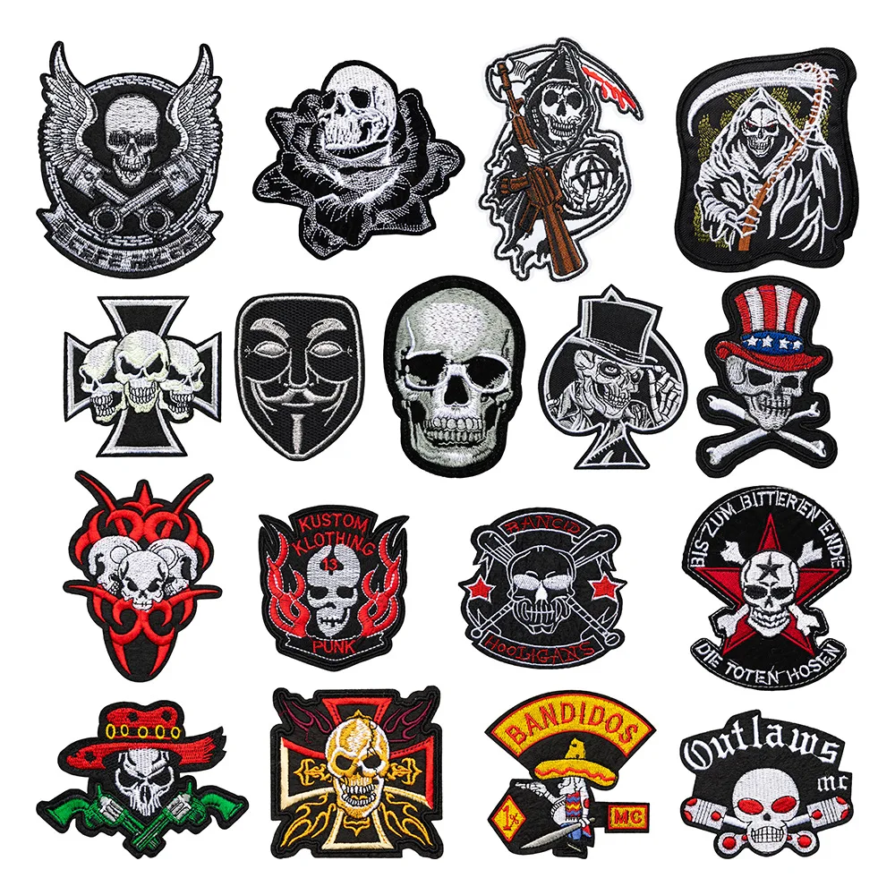 

Skull Embroidery Patch for Clothing Unique Design Iron on Badge for Jacket DIY Decoration Appliques for Clothing Patches Scp