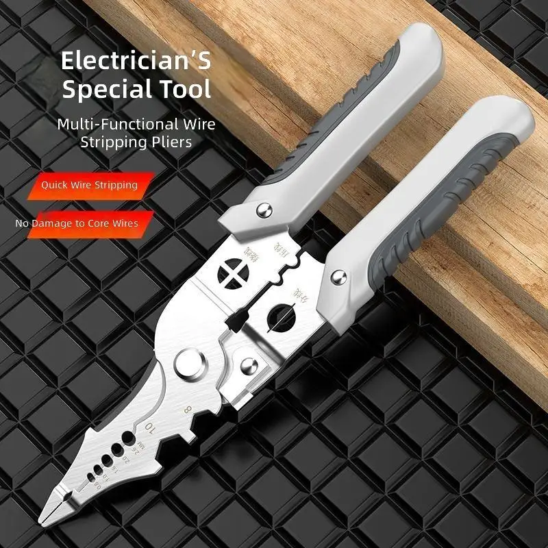 Multifunctional wire stripping pliers: industrial-grade electrical pliers with functions of pressing, clamping, winding, nail pulling, screwdriver/wire stripping, cutting and wrench. Suitable for cable, electrician, DIY and electronic maintenance