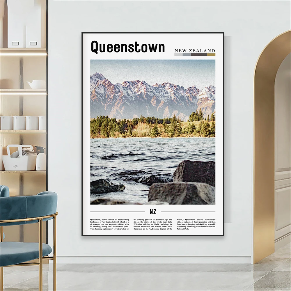 Queenstown Wall Art Poster New Zealand Travel Prints Minimal Travel Print Canvas Painting Home Reading Room Office Decoration