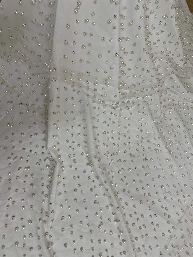 High Quality Hot Style Quality Off White  Heavy Rich Pearls Wedding Dress Gown Tulle Lace Fabric Unique French  Lace Fabric