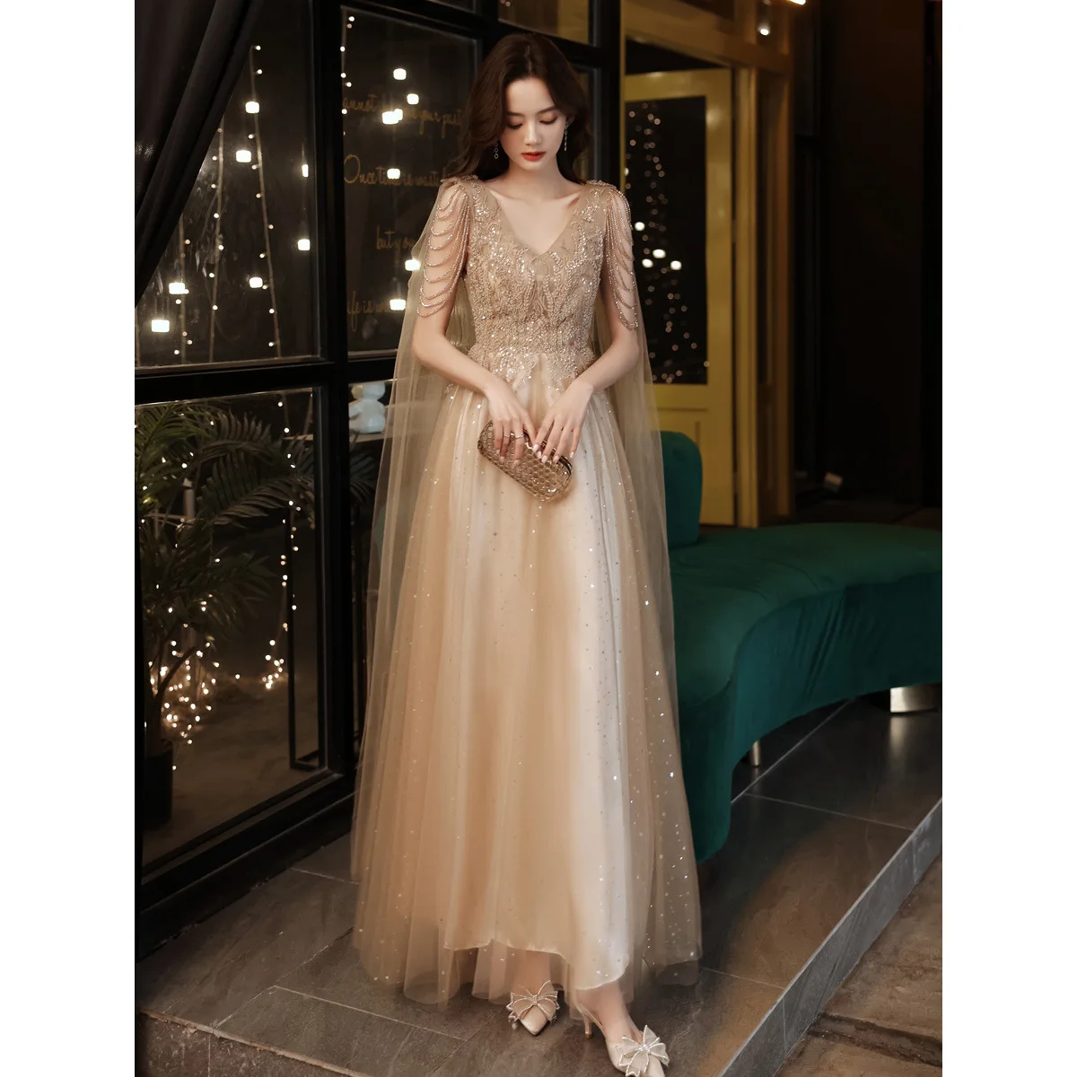

Elegant Long Evening Gown Slimming Appearances Art Exam High Waist Ball Dresses Women's Fashion Spring New Arrival