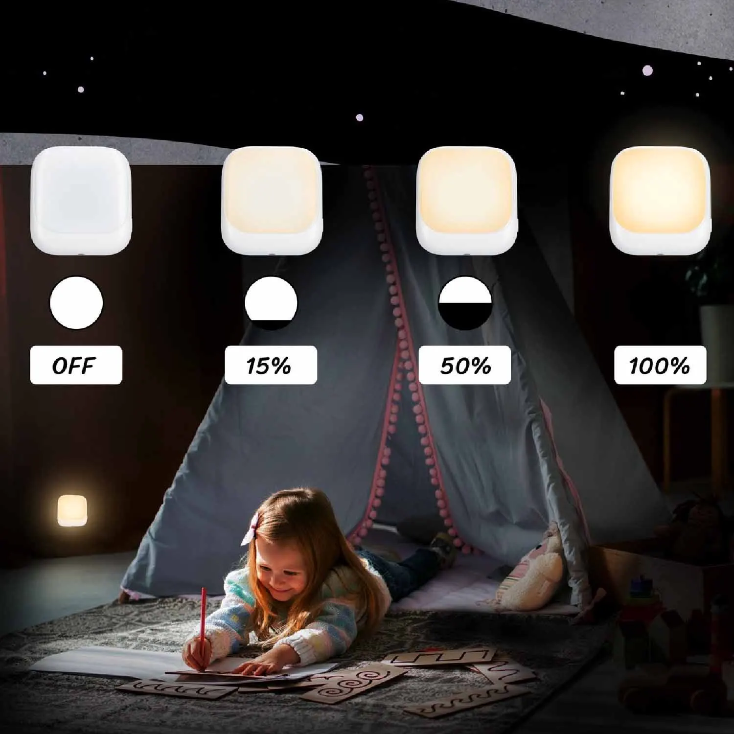 Mini Square LED Night Light, Plug-in, Dusk to Dawn Sensor, Compact, Ambient Lighting, for Kids or Adults, Bedroom, Bathroom