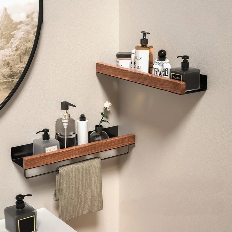 Wood Aluminum Material Corner Shelf Shampoo Storage Shelf Shower Wall Rack Bathroom Organizer Bathroom Accessories