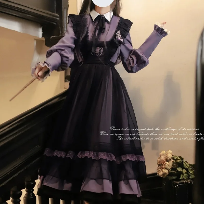 빅토리아 고딕 로리타 Jsk 드레스 여성 할로윈 Y2k 박쥐 칼라 셔츠 모직 공주 드레스 빈티지 펑크 하라주쿠 파티 드레스