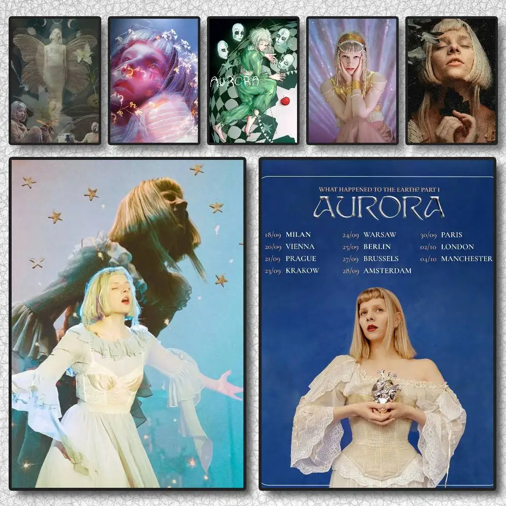 Póster de cantante Aurora Aksnes, arte autoadhesivo, pegatina impermeable, decoración de pared de habitación de dormitorio y cafetería