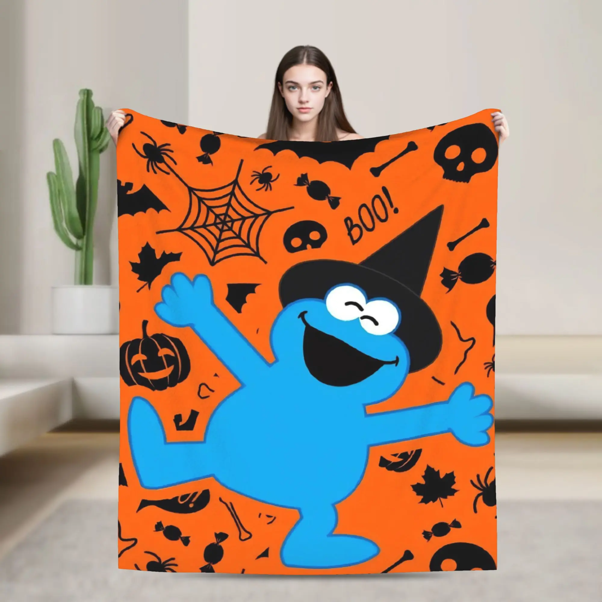 Sesames Streets Flannel Blanket Cookie Monster Halloween Funny Throw Blankets for Home 150*125cm Bedspread,