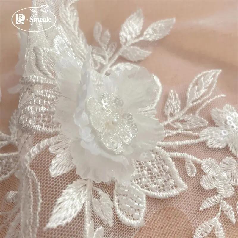 Weiße 3D-Applikationen mit Perlen, Spiegelblumen, Blumenblätter, Stickerei für Hochzeitskleider, Kopfschmuck, DIY-Nähzubehör, Patch. – Detail 6