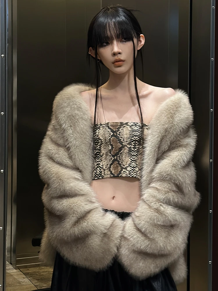 

Eco-Friendly Fur Imitation Outerwear Women's adual Color Browni Yellow Spring Autumn Winter Seasonal Long Sve Coat