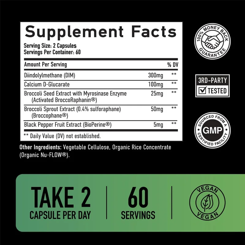 DIM FOR MEN CDG + Broccoli Sprouts + BIOPERINE - Fitness Supplement for Muscle Growth