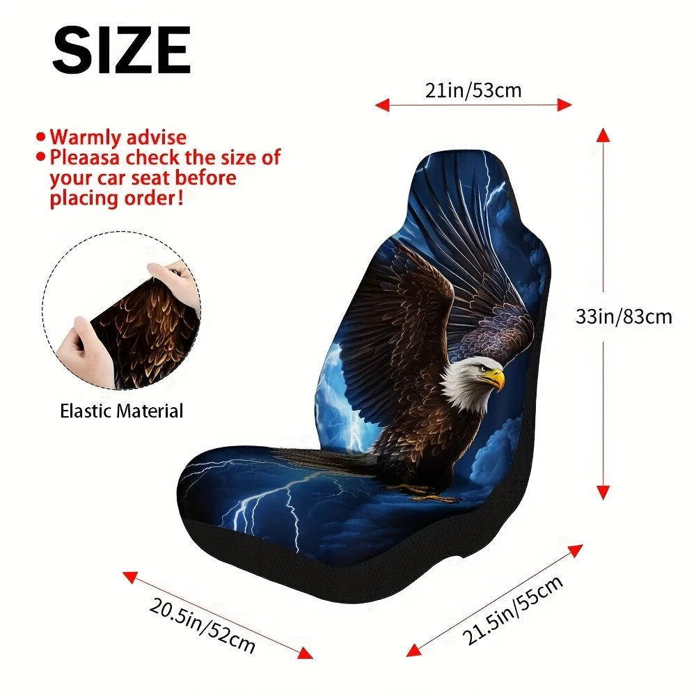 2pcs Universal Car Seat Covers Set, Stormy Eagle Strike Print, Chic Vehicle Seat Covers. Fits Holiday Village Trips & Daily Post