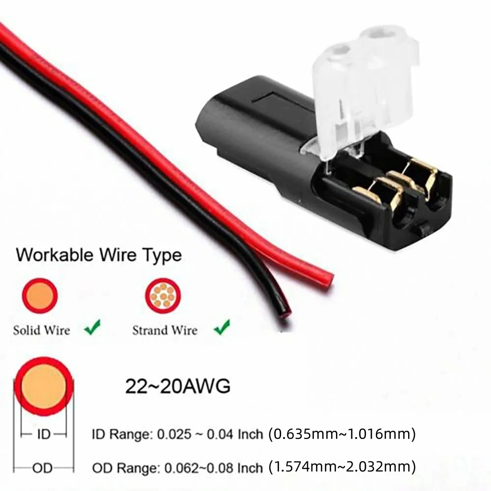 10/20pcs Double-Wire Plug-in Connector with Locking Buckle-Pluggable LED Wire Connectors 2 Pin 2 Way Electrical Wire Connector