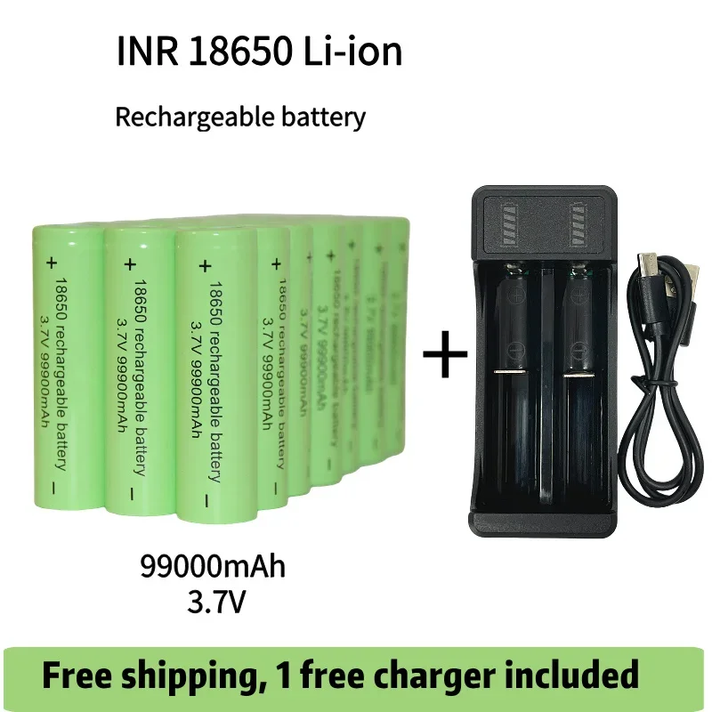 

18650 battery high-capacity 99900Mah 3.7V +charger,lithium-ion rechargeable battery for toy flashlights